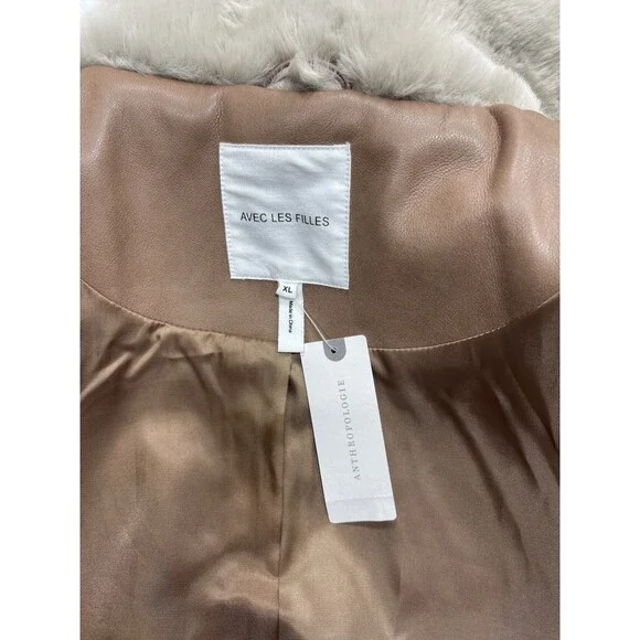 Anthropologie Avec Les Filles Aviator Jacket Brown Faux Leather Western Sz XL NW